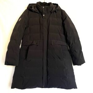 Black Goose Down Feather Quality Rare Coat Hood Lined Puffer Zip Outerwear M - L